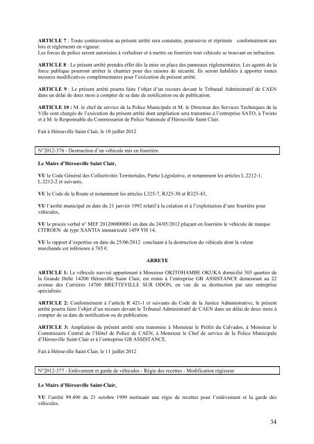 Recueil des actes administratifs 3Ã¨ trimestre 2012 - HÃ©rouville Saint ...