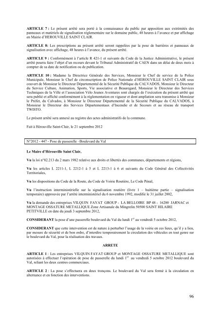 Recueil des actes administratifs 3Ã¨ trimestre 2012 - HÃ©rouville Saint ...