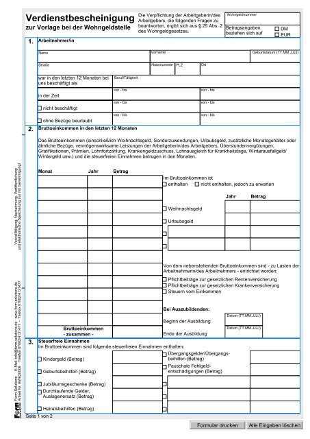 Bw620008 Wohngeld Verdienstbescheinigung Herrenberg