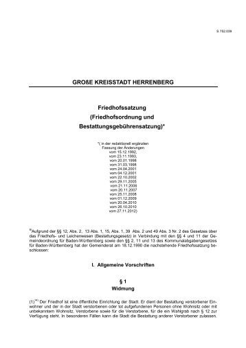 Friedhofsordnung und BestattungsgebÃ¼hrensatzung - Herrenberg