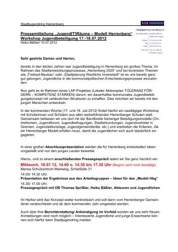 Pressemitteilung âJugend[T]RÃ¤ume â Modell Herrenbergâ Workshop ...