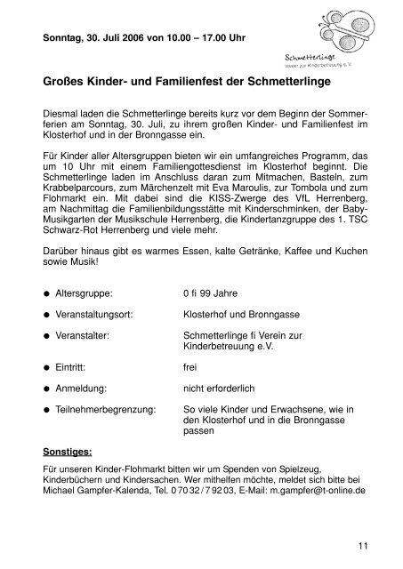 Sommerferienprogramm 2006 der Stadt Herrenberg