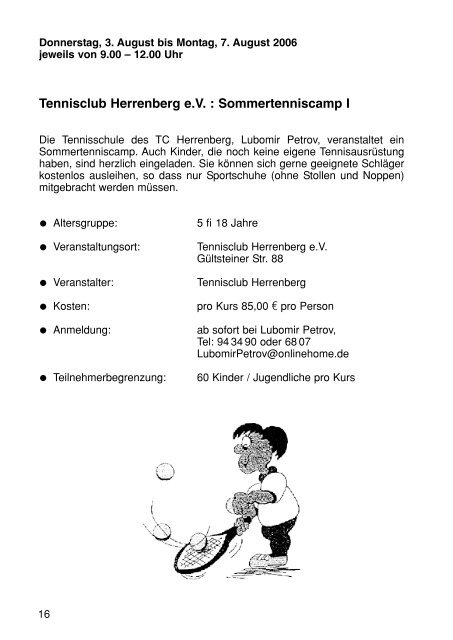 Sommerferienprogramm 2006 der Stadt Herrenberg