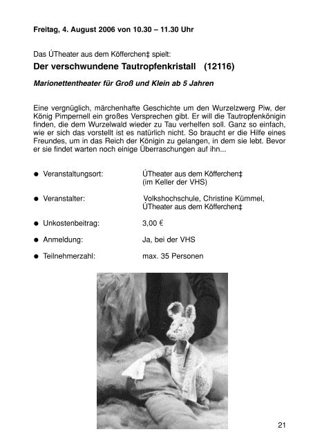 Sommerferienprogramm 2006 der Stadt Herrenberg