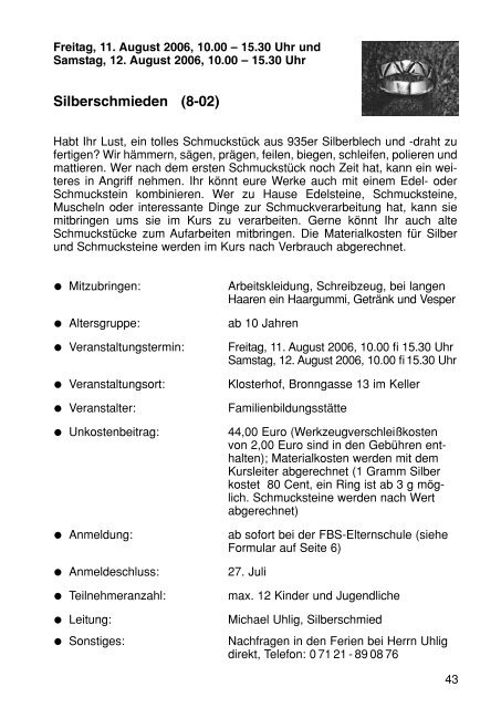 Sommerferienprogramm 2006 der Stadt Herrenberg