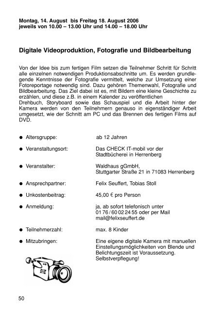 Sommerferienprogramm 2006 der Stadt Herrenberg