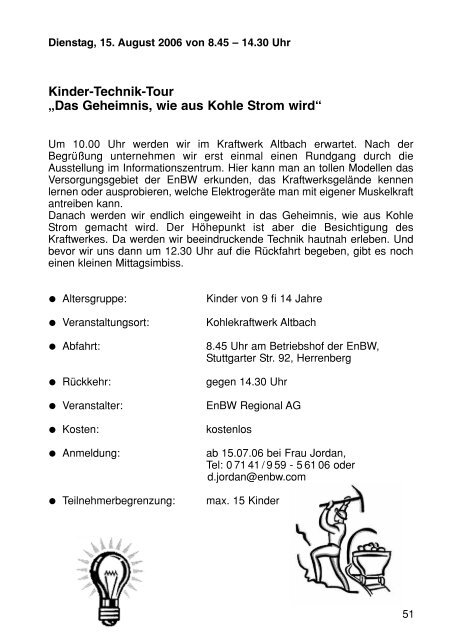 Sommerferienprogramm 2006 der Stadt Herrenberg