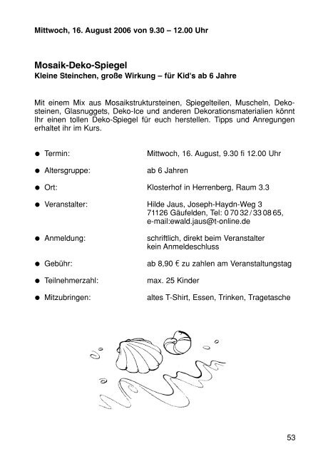 Sommerferienprogramm 2006 der Stadt Herrenberg