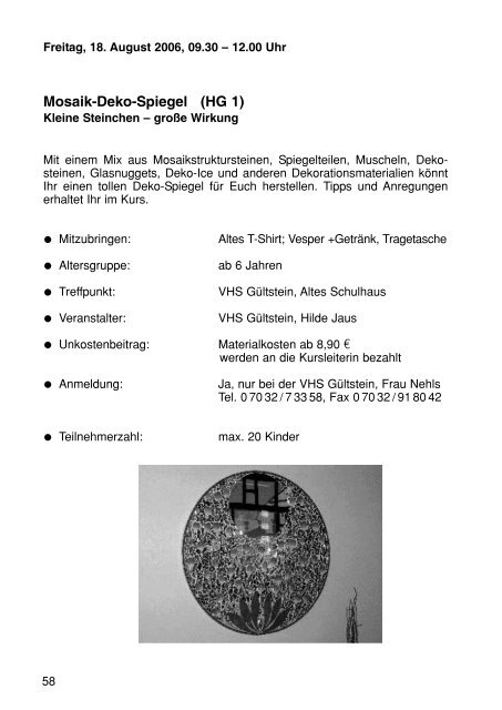 Sommerferienprogramm 2006 der Stadt Herrenberg