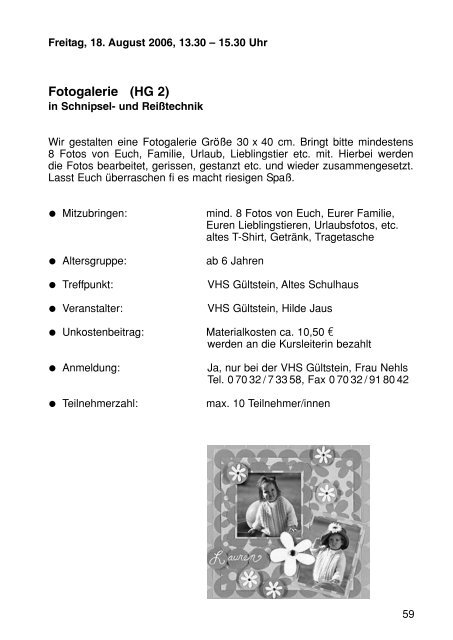 Sommerferienprogramm 2006 der Stadt Herrenberg