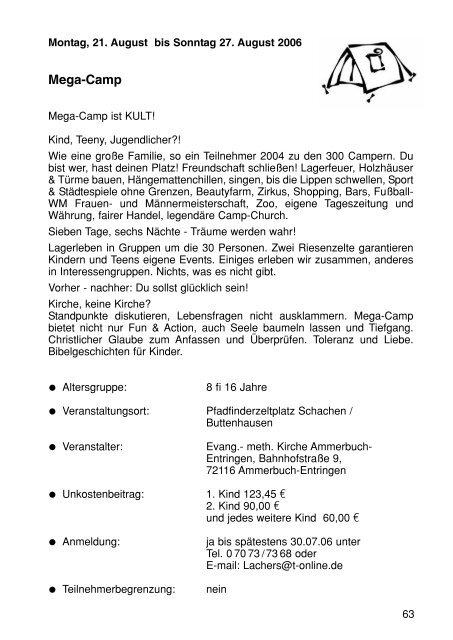 Sommerferienprogramm 2006 der Stadt Herrenberg