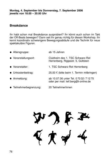 Sommerferienprogramm 2006 der Stadt Herrenberg