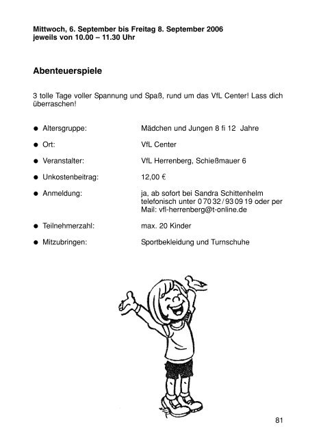 Sommerferienprogramm 2006 der Stadt Herrenberg