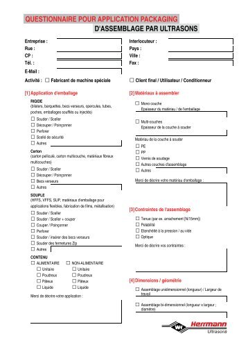 questionnaire pour application packaging d'assemblage par ...