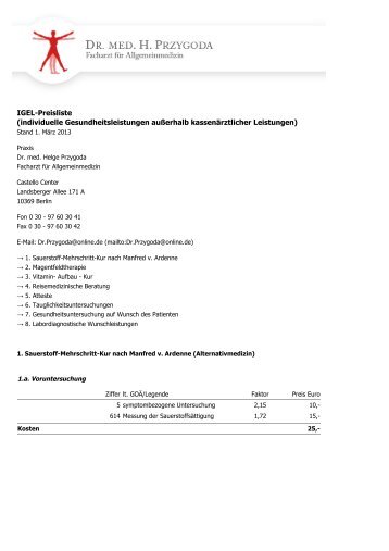 Preisliste als PDF herunterladen - Dr. med. Helge Przygoda