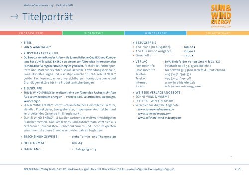 Mediadaten SUN WIND ENERGY 2013.pdf - BVA Bielefelder Verlag