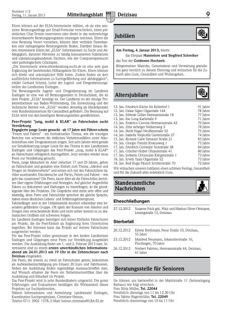 Gemeindemitteilungsblatt vom 11.01.2013 - Gemeinde Deizisau