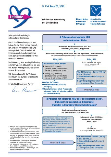 Leitlinie zur Behandlung der DyslipidÃ¤mie ZL 13-1 ... - Herzklinik Ulm