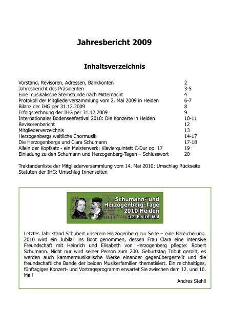 Jahresbericht 2009 - Heinrich von Herzogenberg, Komponist