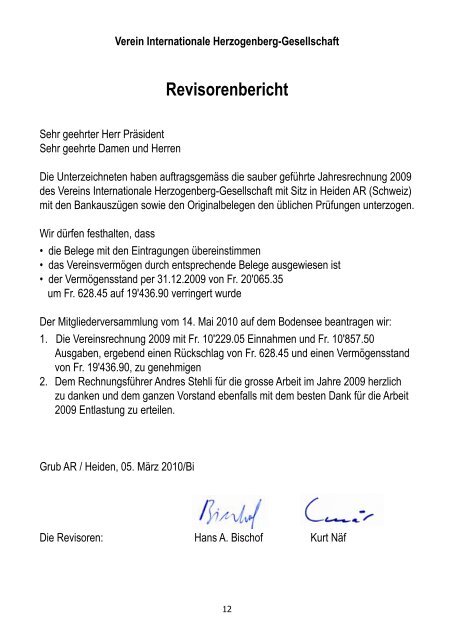 Jahresbericht 2009 - Heinrich von Herzogenberg, Komponist