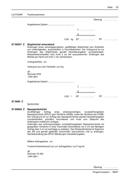 Sto Leistungsbeschreibung Leistungsgruppe 07