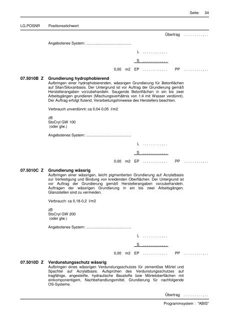 Sto Leistungsbeschreibung Leistungsgruppe 07