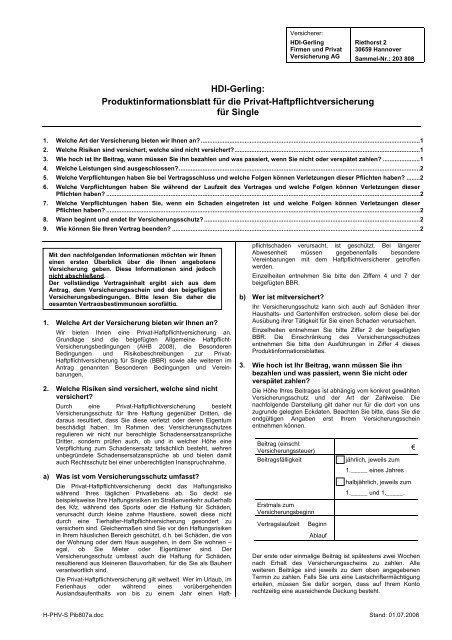 HDI-Gerling: Produktinformationsblatt für die Privat ...