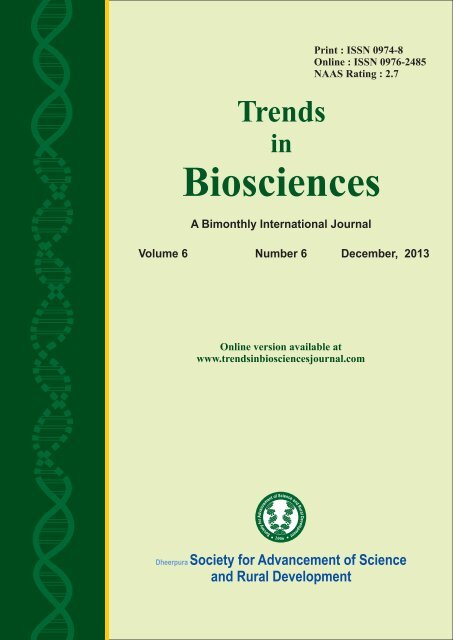 TRENDS IN BIOSCIENCES JOURNAL 6-6 DECEMBER 2013 EDITION TRENDS IN BIOSCIENCES JOURNAL 6-6 DECEMBER 2013 EDITION
