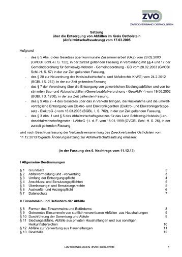 Abfallwirtschaftssatzung - Zweckverband Ostholstein