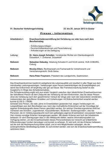 51. Deutscher Verkehrsgerichtstag 23. bis 25. Januar 2013 in Goslar ...