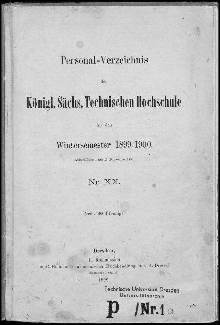 Personalverzeichnis Wintersemenster 1899/1900