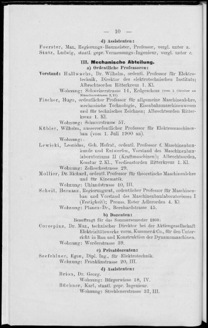 Personalverzeichnis Sommersemester 1900