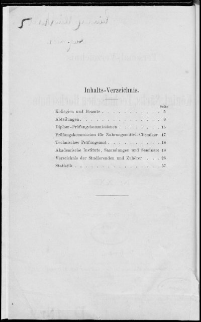 Personalverzeichnis Sommersemester 1900