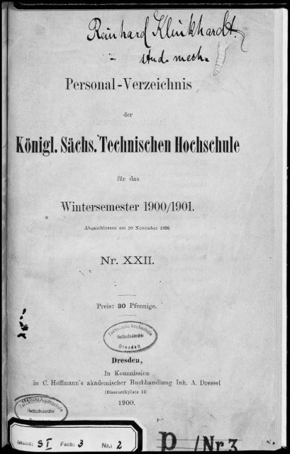 Personalverzeichnis Wintersemester 1900/01