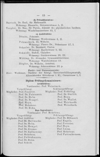 Personalverzeichnis Wintersemester 1900/01