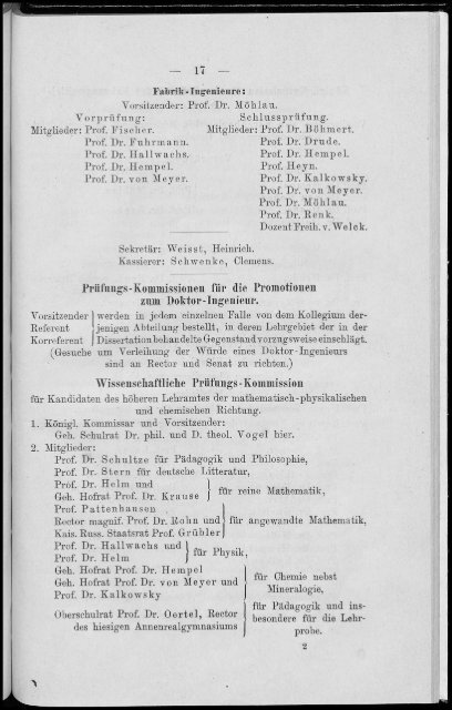 Personalverzeichnis Wintersemester 1900/01