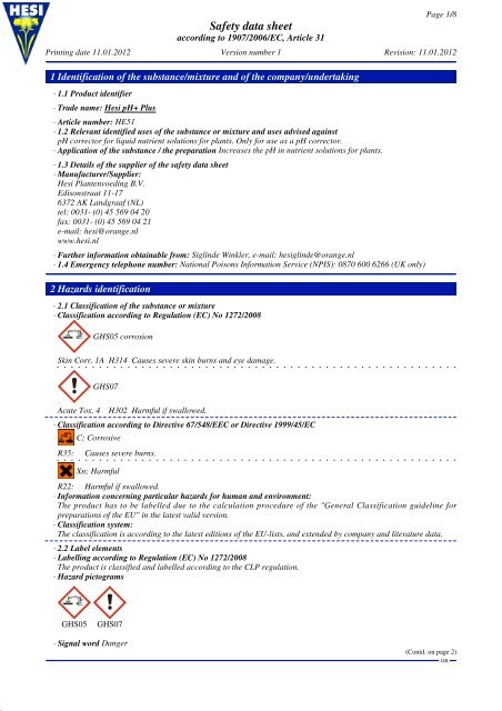 MSDS Hesi pH+ Plus