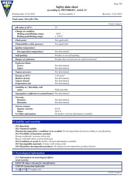 MSDS Hesi pH+ Plus