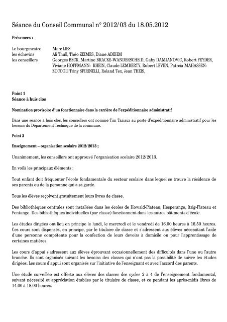 SÃ©ance du Conseil Communal No 03/2012 du 18.05 ... - Hesperange