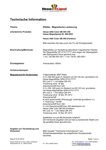 Technische Information - Hesse Lignal