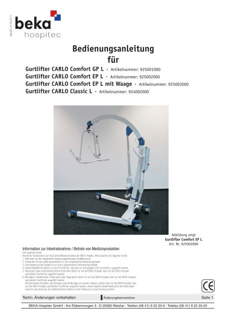 Gurtlifter CARLO Comfort EP L - beka hospitec