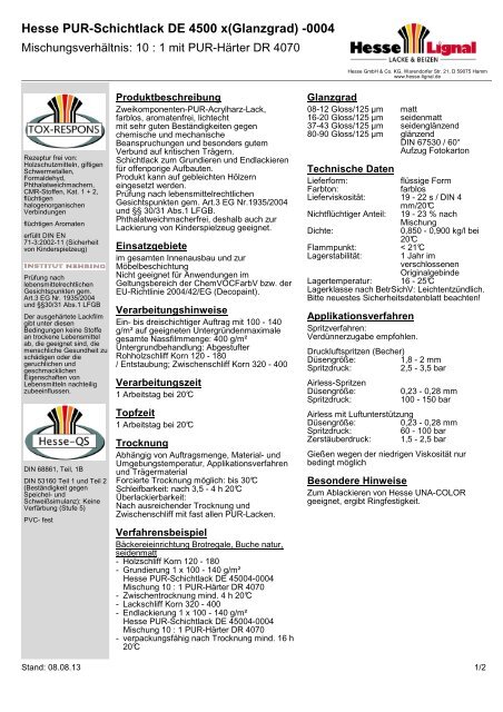 Hesse PUR-Schichtlack DE 4500 x(Glanzgrad) -0004 - Hesse Lignal