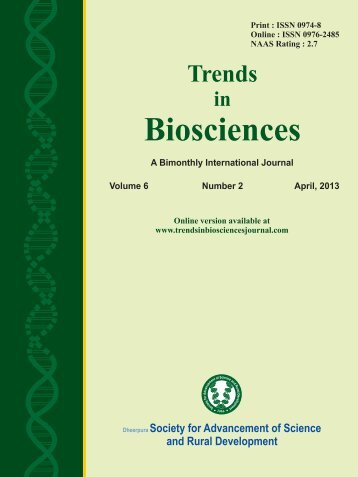 TRENDS IN BIOSCIENCES JOURNAL 6-2 JUNE 2013 EDITION