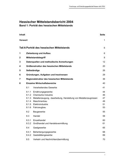 Hessischer Mittelstandsbericht 2004 - HA Hessen Agentur GmbH