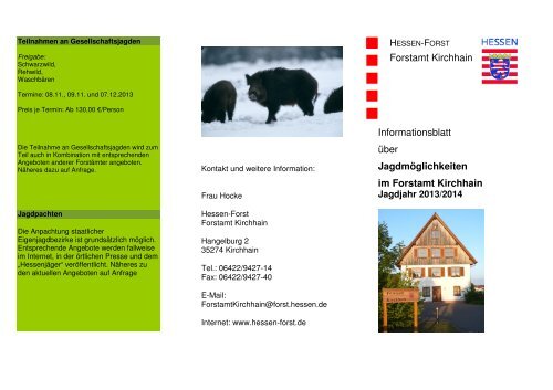 Informationsblatt Uber Jagdmoglichkeiten Im Hessen Forst 