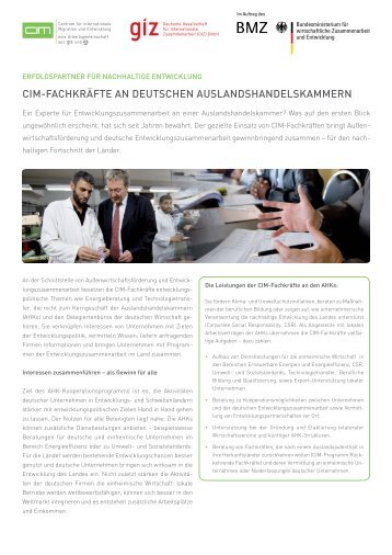 CIM -Fachkräfte an deutschen Außenhandelskammern - BMZ