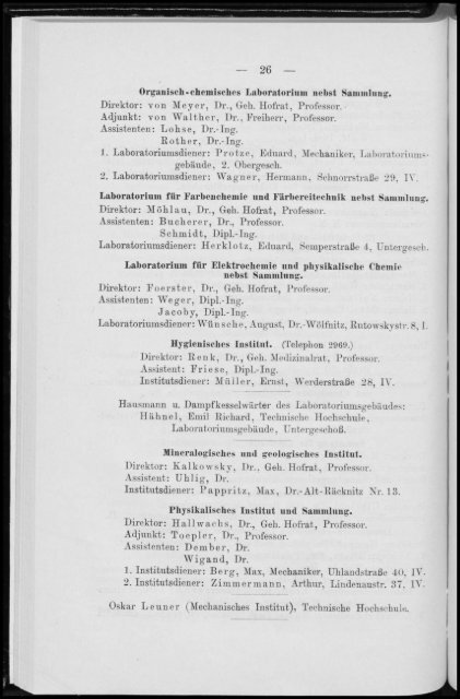 Personalverzeichnis Wintersemester 1907/08