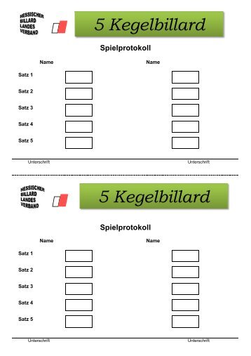 Spieler- Protokoll Einzelmeisterschaft 5 Kegelbillard / 2, 3 und 4 gew ...