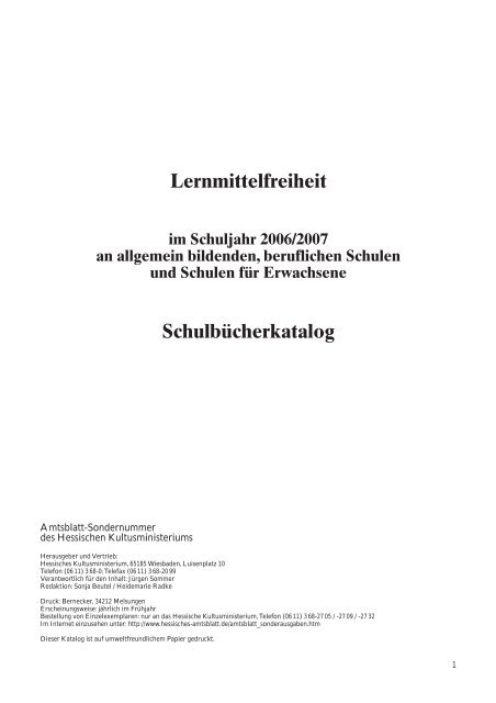 Lernmittelfreiheit SchulbÃ¼cherkatalog - Amtsblatt des hessischen ...