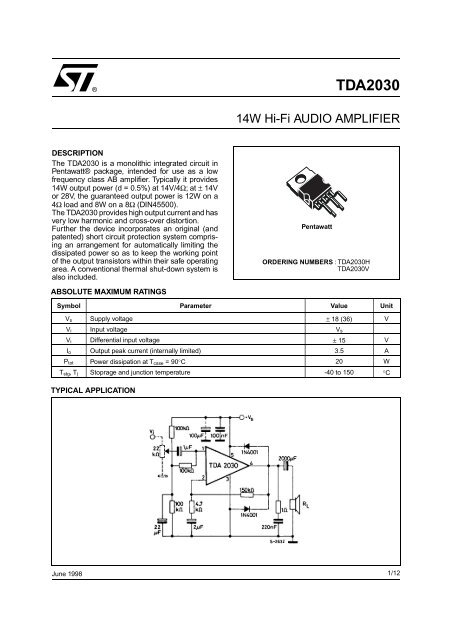 TDA2030 - Datasheet Catalog